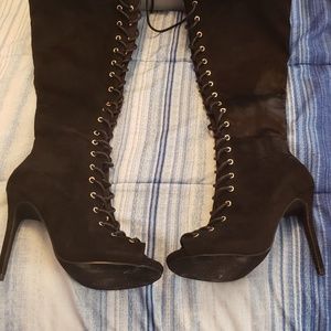 Black laced knee high boot heels
